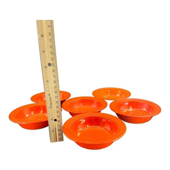 1960s Red Glass Dish Bowl Set 6 Kitchenware Painted Bowls Dishes Unmarked VTG - Picture 7 of 12